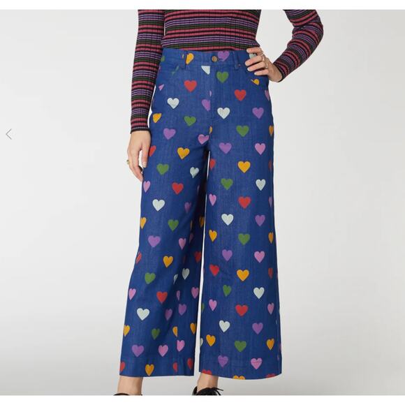 DANGERFIELD | Skipped a Beat Multicolor Heart Print Wide Leg Jeans | Size 8 - Picture 2 of 7